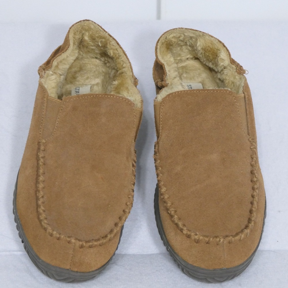 Staheekum Mens Slippers 8 Brown Suede Moccasin‎ Cozy Cabin Loungewear Shearling